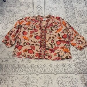 Johnny Was Workshop floral embroidered long sleeve shirt, size M